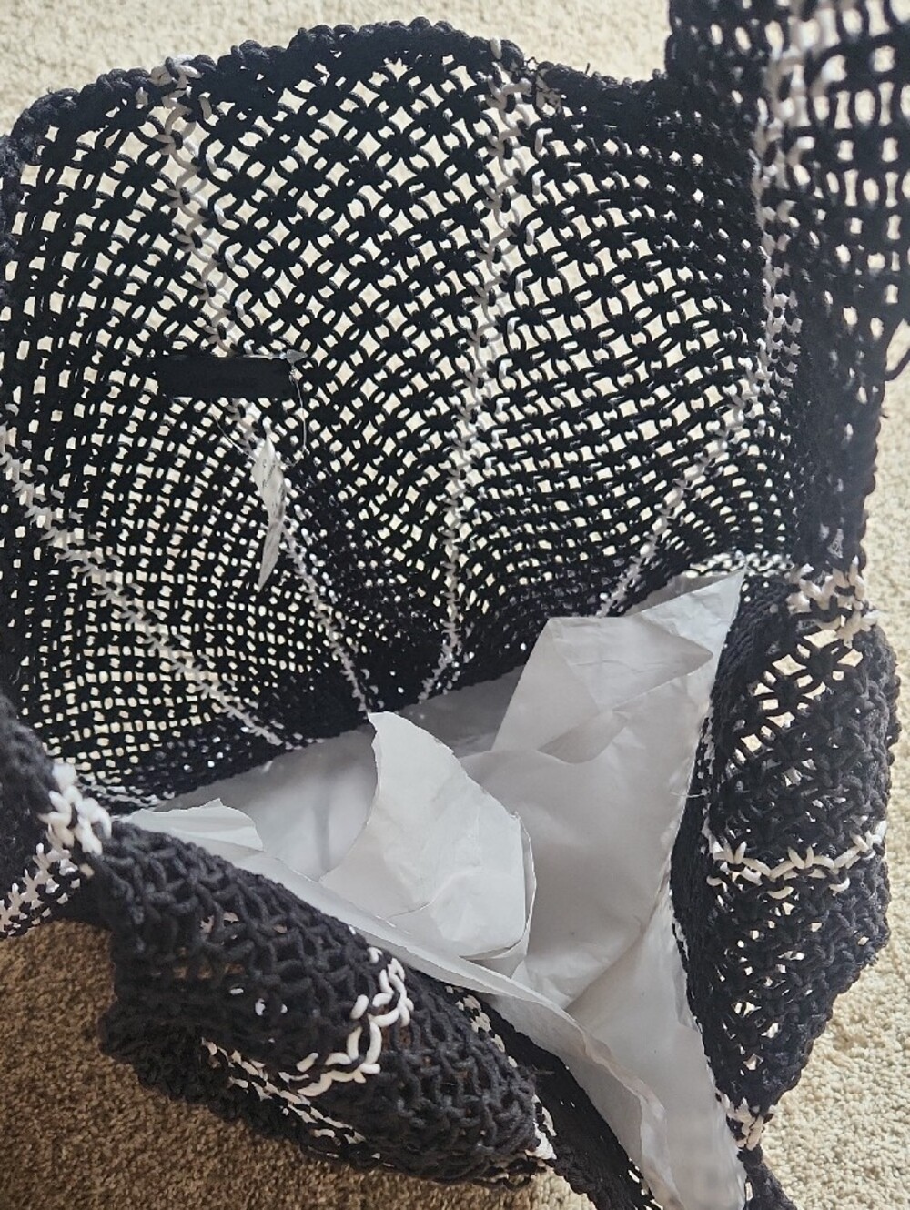 NEW Madewell Curved Crochet Shoulder Bag - Black with White Stripes - Picture 6 of 6